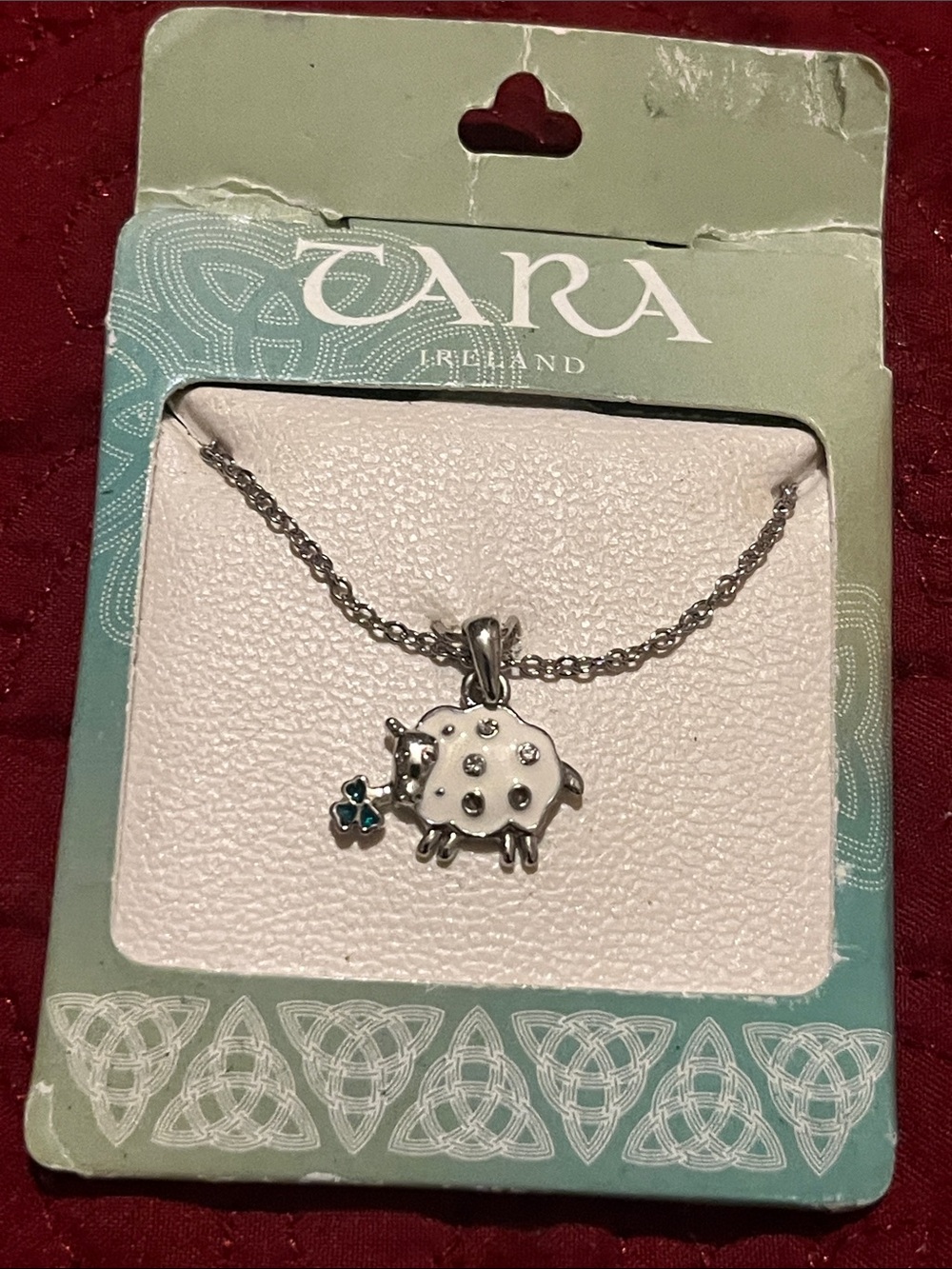Tara Ireland Silver Sheep Necklace with Green Shamrock Charm